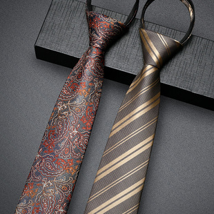 领带男正装商务拉链式免打结香槟金结婚新郎西装懒人一拉得复古潮