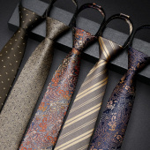 香槟色领带男咖色商务免打结拉链式 复古条纹结婚新郎手打懒人棕色