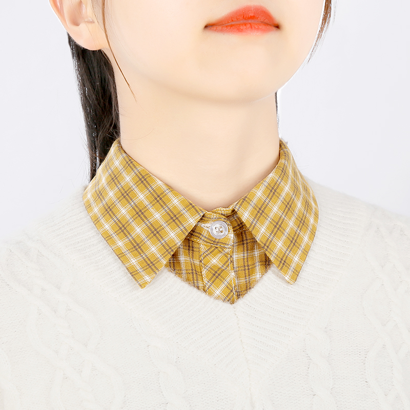 子女黄色格纹娃娃配饰内搭假领