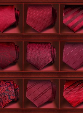 红色结婚领带男拉链式正装商务新郎男士婚礼一拉得免打结懒人手打