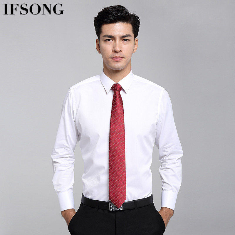 修身免烫袖扣白色结婚法式衬衫