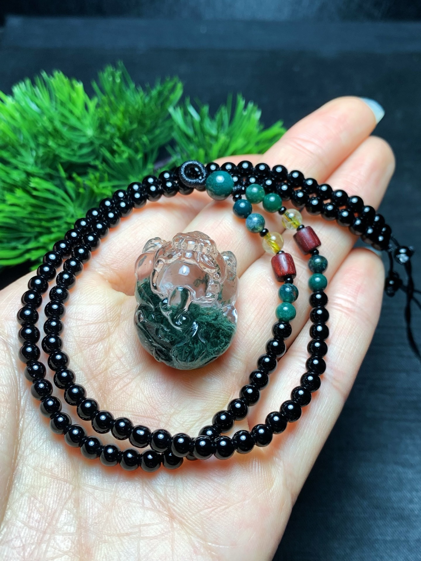 天然巴西绿幽灵貔貅吊坠男女款水晶项链挂件毛衣链饰品礼物送女友