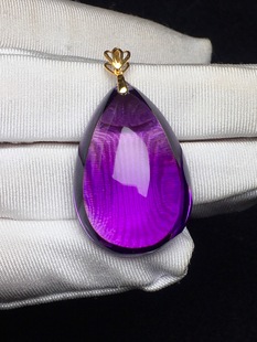 正品 毛衣链送礼 天然乌拉圭紫水晶水滴吊坠项链18k金扣头男女款