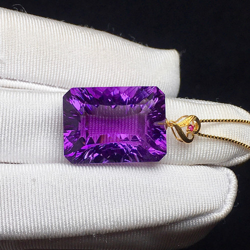 一念七宝正品天然乌拉圭紫水晶千禧面吊坠18k金镶嵌女款项链挂坠