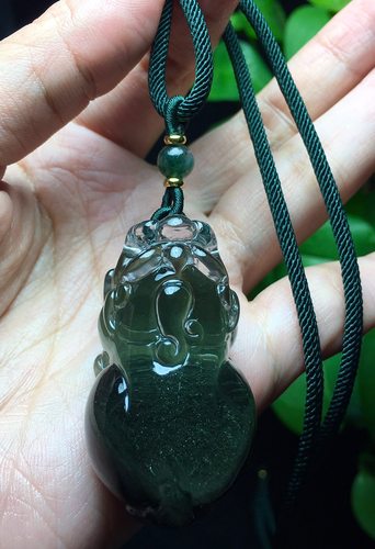 正品天然绿幽灵貔貅吊坠项链男女款毛衣链挂件饰品礼物男女款大气