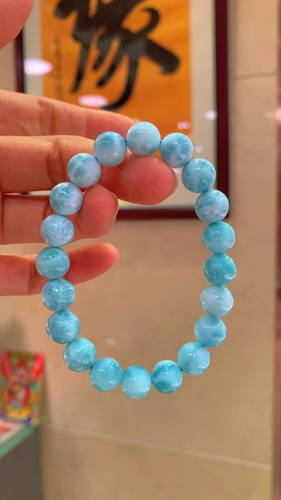 一念七宝正品天然海纹石单圈手链男女款全玉化颜色蓝润水晶手串