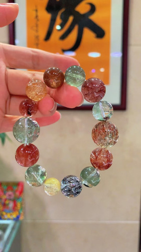 一念七宝正品天然水晶多宝大颗粒手链手串红海蓝宝翠绿幽灵饰品