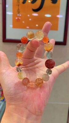 正品天然彩兔毛水晶多宝手链女款单圈时尚百搭饰品礼物送女友啊