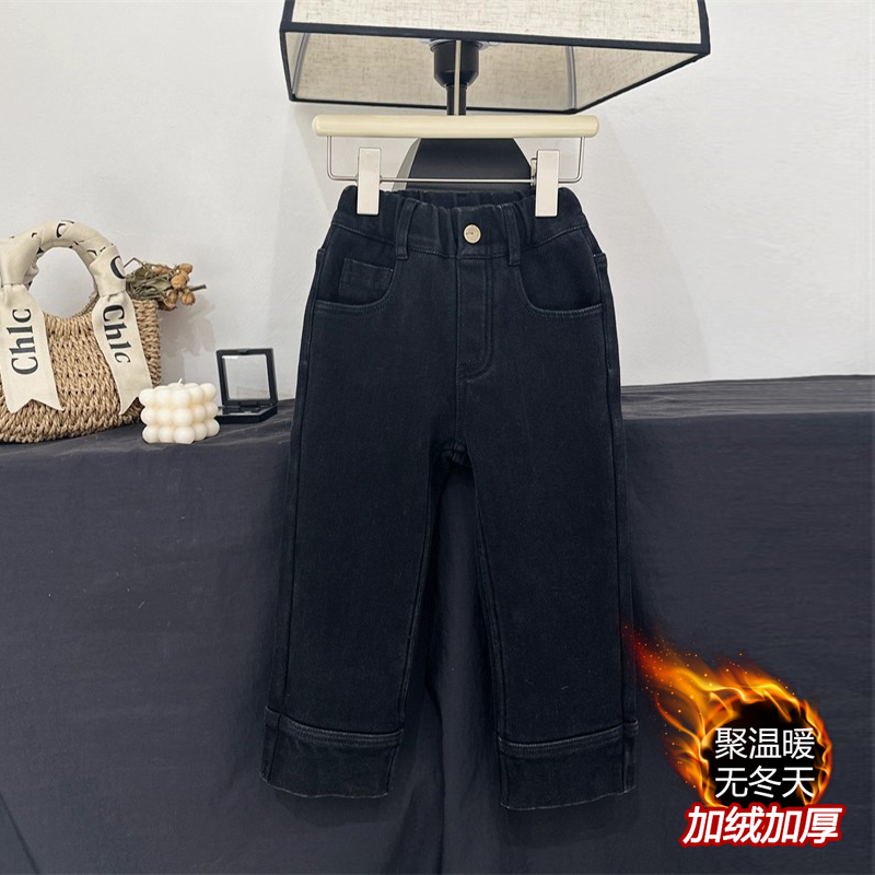 女童百搭加绒保暖外传牛仔长裤子