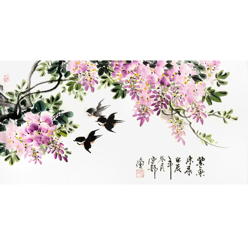 紫气东来中式山水画花鸟画