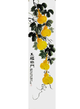 纯手绘定制五福临门挂画新中式玄关走廊装饰画花鸟图壁画葫芦国画