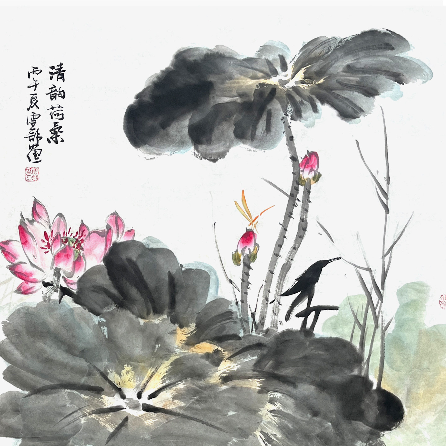 国画纯手绘代画荷花鸟画定制四尺廉洁挂画中式写意水墨画作品真迹