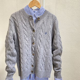 山羊绒×羊毛麻花纹花针织毛衣开衫 Lau 外套冬 R@l 林志玲同款