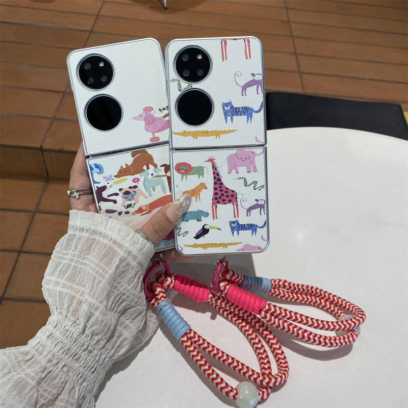 适用于华为pocket 2手机壳ins韩风卡通动物园pocketS小折叠外壳p50宝盒外壳保护套手链P50 pocket硬壳pocket2