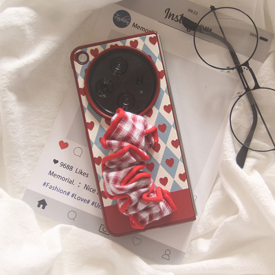 OPPOFindN5手机壳ins韩系格调酒红爱心腕带oppo折叠屏findN3双层套N2创意个性华为MateX6硬壳MateX3/X5保护套