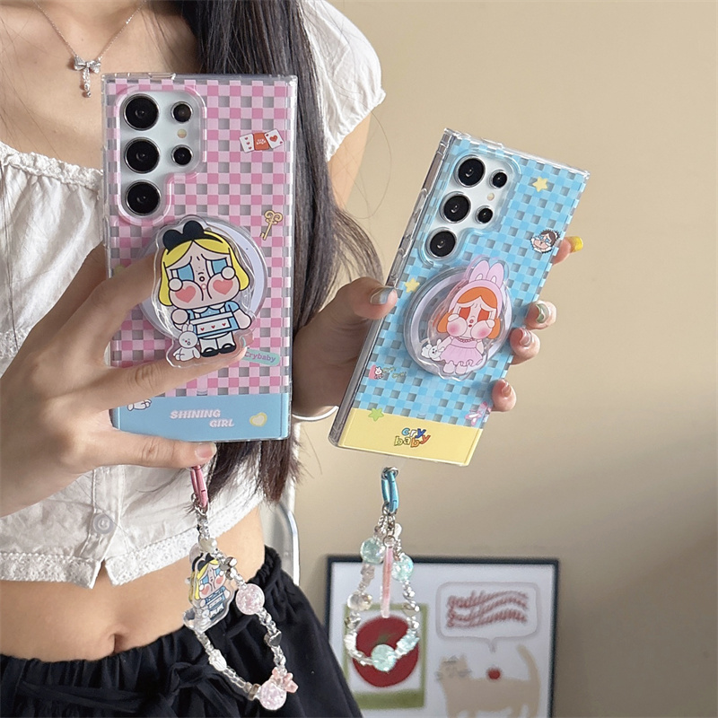 适用三星s24手机壳ins韩系卡通哭娃s25ultra保护套磁吸支架手链S23plus防摔S24ultra女款S23软套s25plus套s25