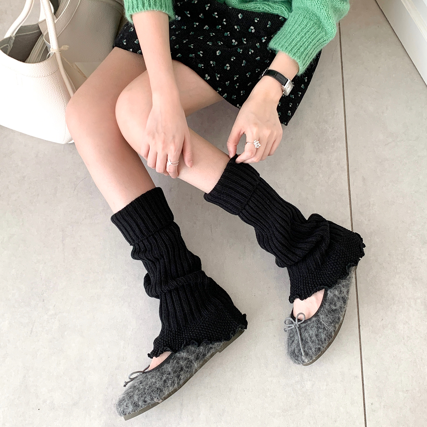 ins风大花边印花蝴蝶结袜套