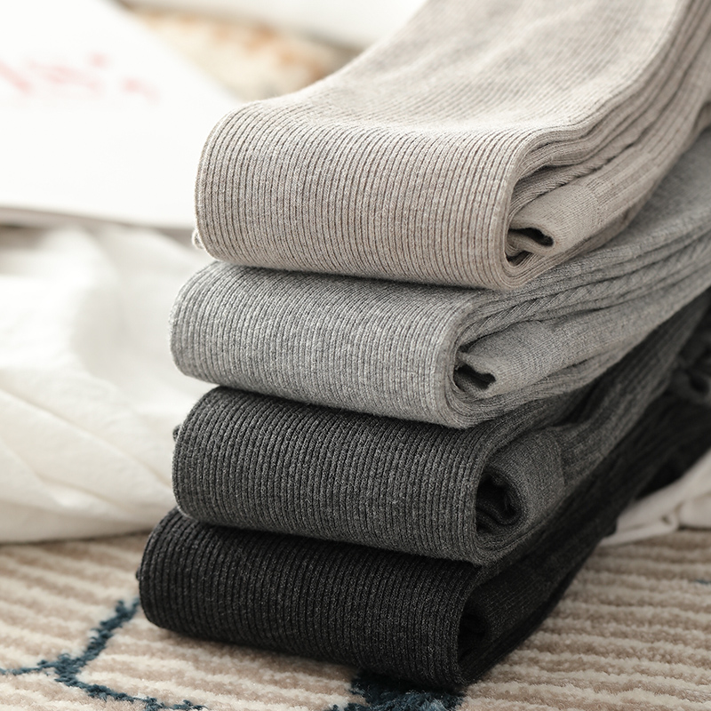 烟灰色竖条纹打底裤袜螺纹连裤袜