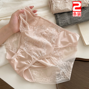 秋 安可拉红收腹提臀包臀无痕三角裤 法式 轻奢缎面裸色蕾丝女士内裤
