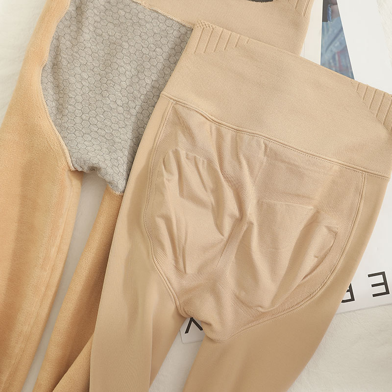 小个子女150cm外穿高腰肉色打底裤L加绒加厚踩脚连裤袜冬