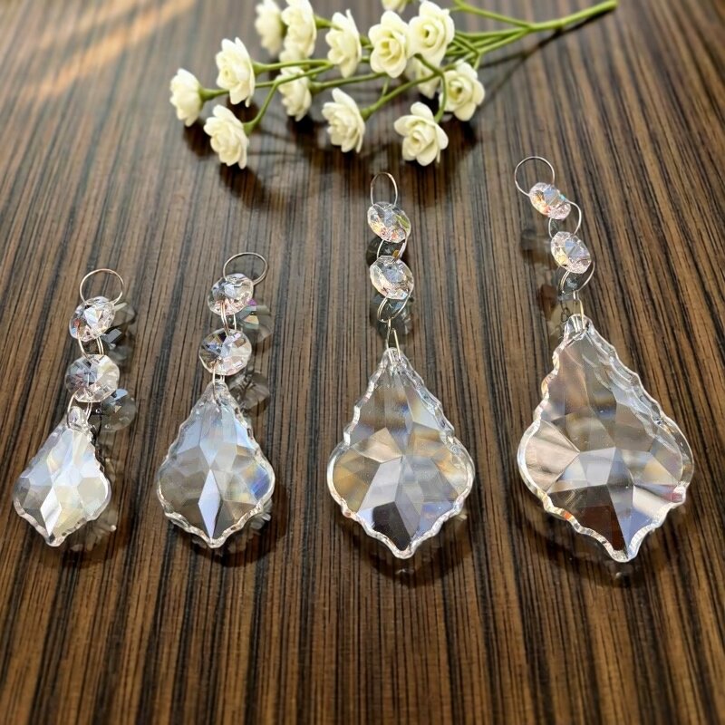 枫叶水晶吊坠八角珠珠帘装饰婚礼珠链串珠灯饰水晶灯灯具DIY配件