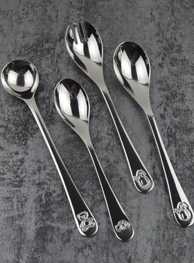 304不锈钢儿童吃饭勺子宝宝学吃训练勺可爱卡通婴儿辅食喂饭汤匙