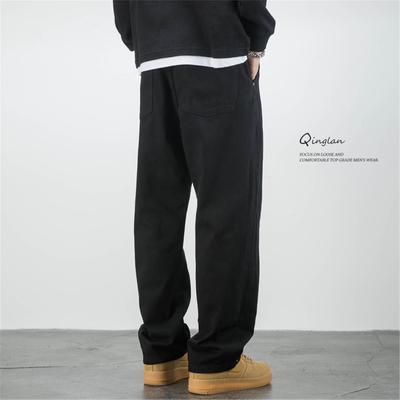 黑色牛仔裤男阔腿直筒宽松加长版高个子大码坠垂感高街潮牌秋冬款