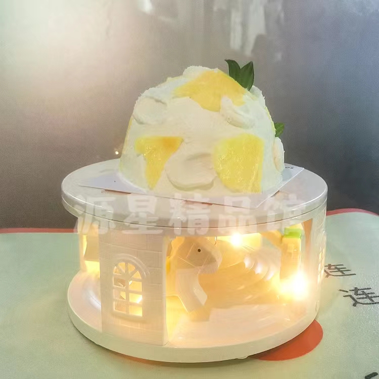 转转蛋糕机甜品台自动旋转木马带灯光蛋糕底座摆台节日氛围感生日