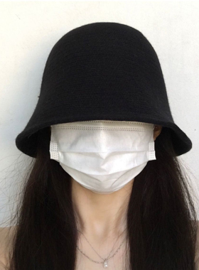 韩版秋冬女纯色针织羊毛渔夫帽