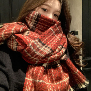 格子纹高级感圣诞围巾女秋冬季 红色情侣披肩生日送礼围脖 2024新款