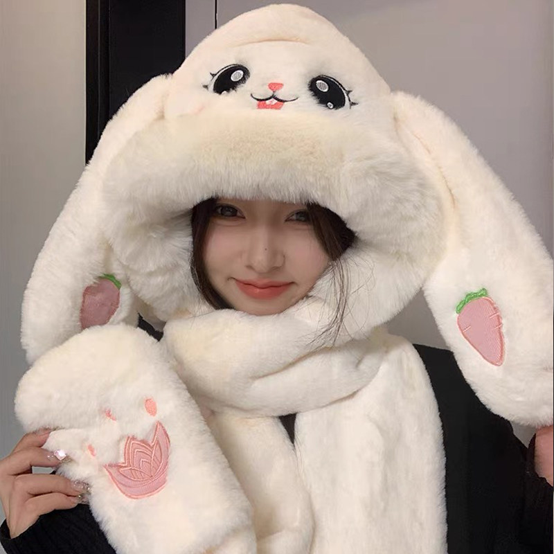 秋冬季保暖可爱毛绒兔耳朵帽子围巾手套一体女加厚保暖连帽三件套,服饰配件/皮带/帽子/围巾,帽子,淘宝优惠券,粉丝福利购,淘宝优惠卷