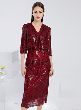 【设计总监然姐】EITIE爱特爱优雅精致蕾丝亮片包臀显瘦礼服连衣