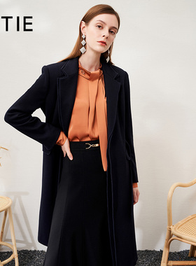 EITIE爱特爱帅气翻领时尚毛呢大衣外套收腰挺括显瘦春秋款