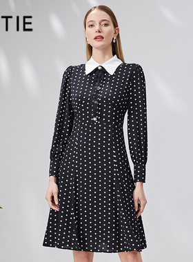 【设计总监然姐】EITIE爱特爱高级感翻领减龄法式波点收腰连衣裙