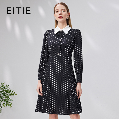 爱特爱气质复古波点衬衫连衣裙