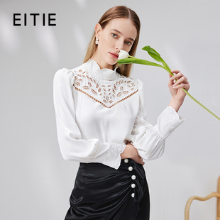 镂空白色气质雪纺上衣秋新款 EITIE爱特爱灯笼袖 设计总监然姐