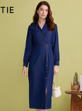 【设计总监然姐】EITIE爱特爱气质复古牛仔连衣裙2025春季新款