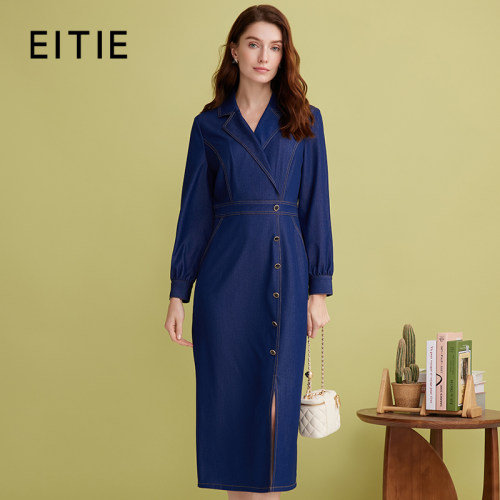 【设计总监然姐】EITIE爱特爱气质复古牛仔连衣裙2025春季新款