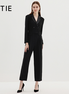 EITIE爱特爱时尚气质西装领高腰哈伦小脚通勤显瘦连体裤秋新款