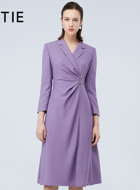 【设计总监然姐】EITIE爱特爱通勤拼接百褶紫色西装连衣裙秋季款