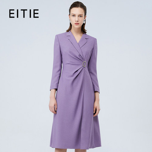 【设计总监然姐】EITIE爱特爱通勤拼接百褶紫色西装连衣裙秋季款