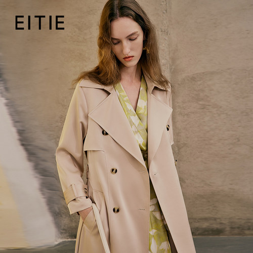【设计总监然姐】EITIE爱特爱香槟色高级感双排扣长款风衣外套