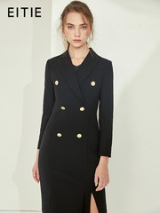 气质时尚上班族通勤职场OL风开叉连衣裙