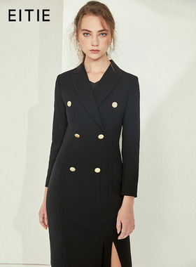 气质时尚上班族通勤职场OL风开叉连衣裙