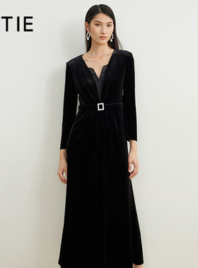【然姐】爱特爱高级感黑色丝绒礼服千金连衣裙长款鱼尾春秋款