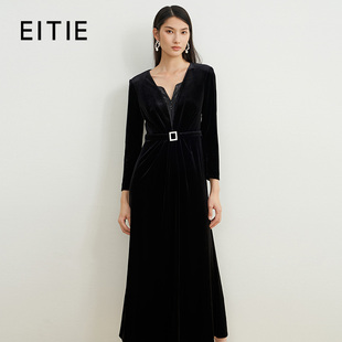 【然姐】爱特爱高级感黑色丝绒礼服千金连衣裙长款鱼尾春秋款