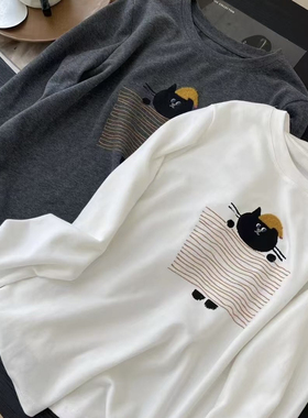 欧洲站2024秋冬新款欧货潮时尚卡通圆领长袖打底衫女上衣磨毛长袖