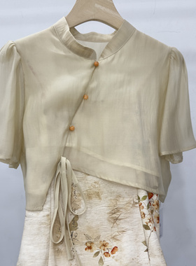 2025新款套装珠扣衬衫短袖吊带连衣裙两件套中式国风复古女连衣裙