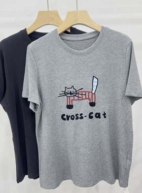 ID sisters早秋新款T恤女时尚宽松字母卡通纯棉上衣欧货潮流女装