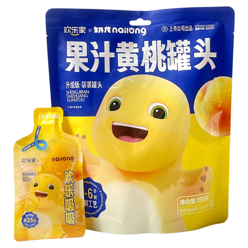 欢乐家果汁黄桃水果罐头350g袋装开袋即食黄桃梨汁吸吸乐休闲零食